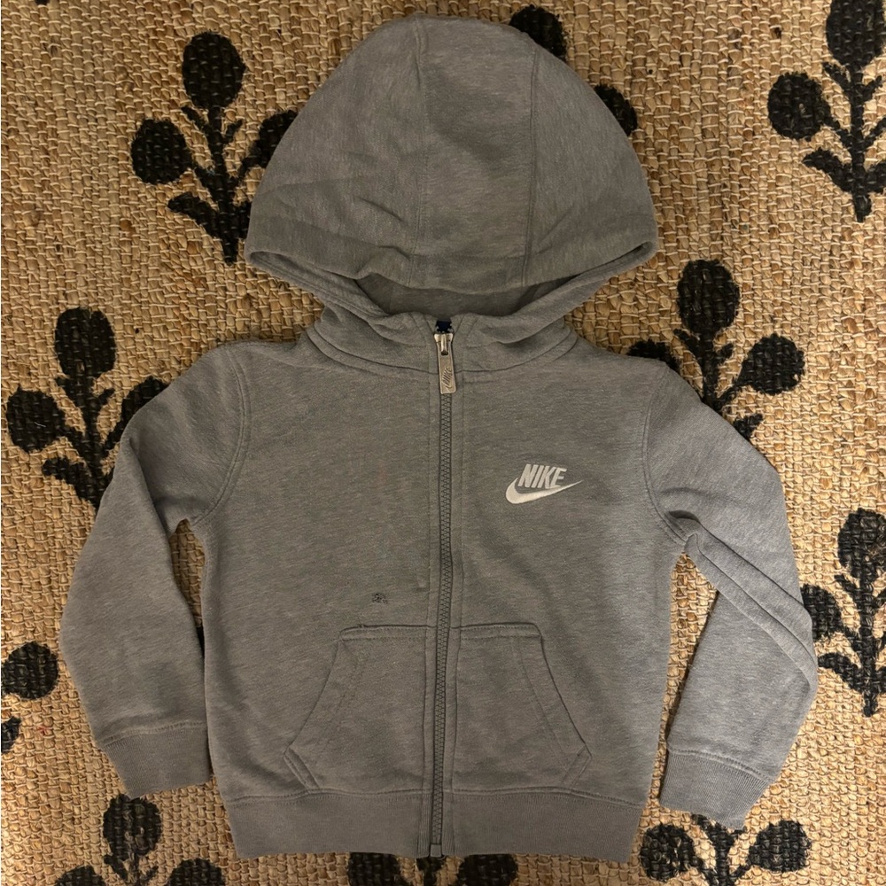 Nike grey embroidered zip up hoodie size 2T Fits 1-2 Years